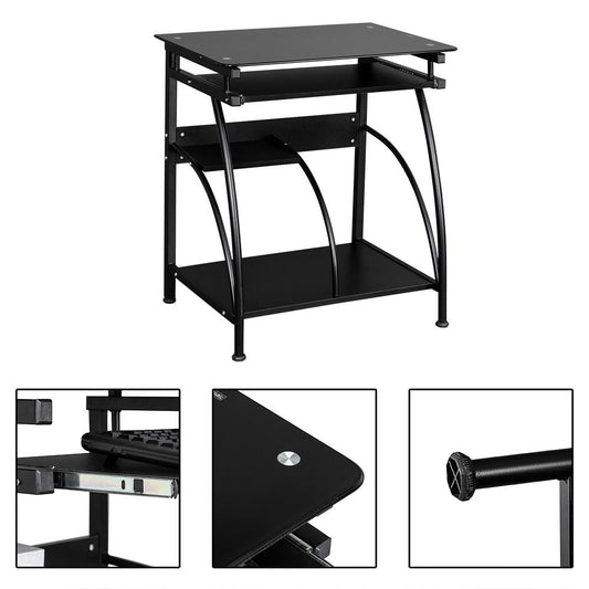 SalonMore Computer Desk Writing Table Workstation Glass Top, Black