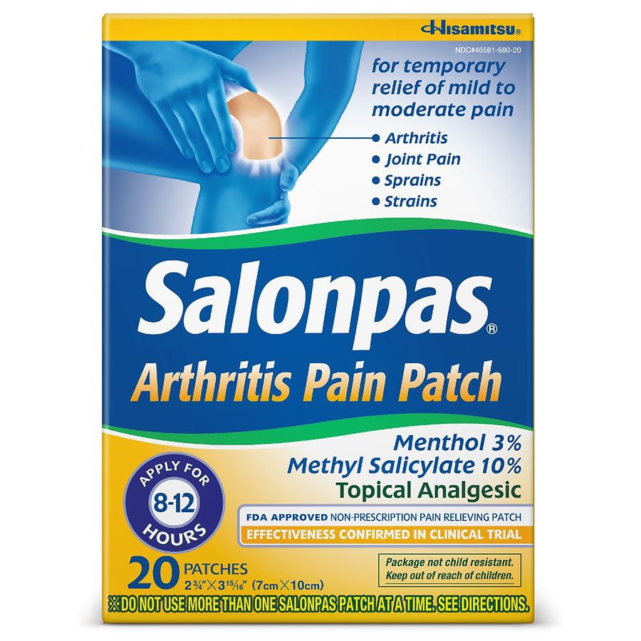 Salonpas Arthritis Pain Patch for Temporary Relief of Mild to Modarate Pain, 20 patches (2 3/4"x 3 15/16")