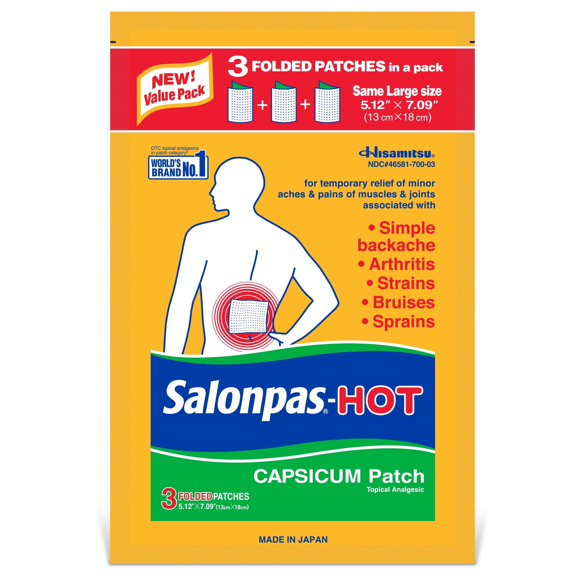 Salonpas Hot Capsicum Patch, Topical Analgesic (Pack of 5)