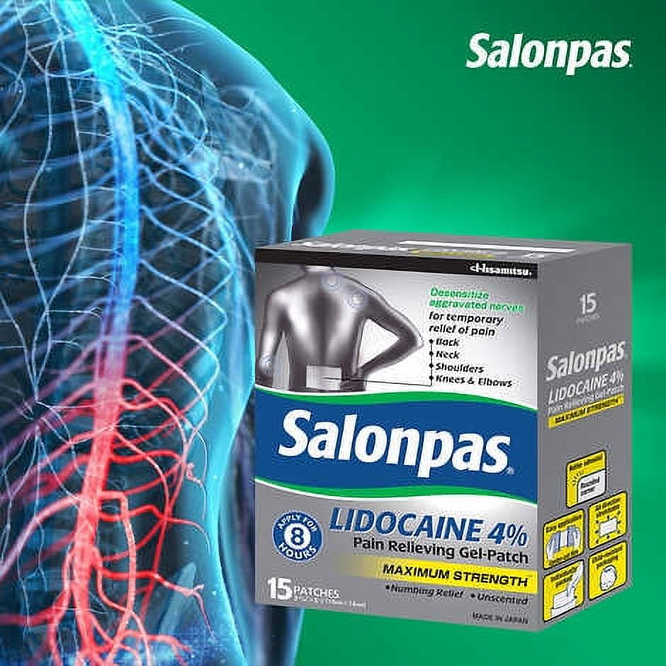 Salonpas LIDOCAINE 4% Pain Relieving Gel-Patch, 15 Gel-Patches