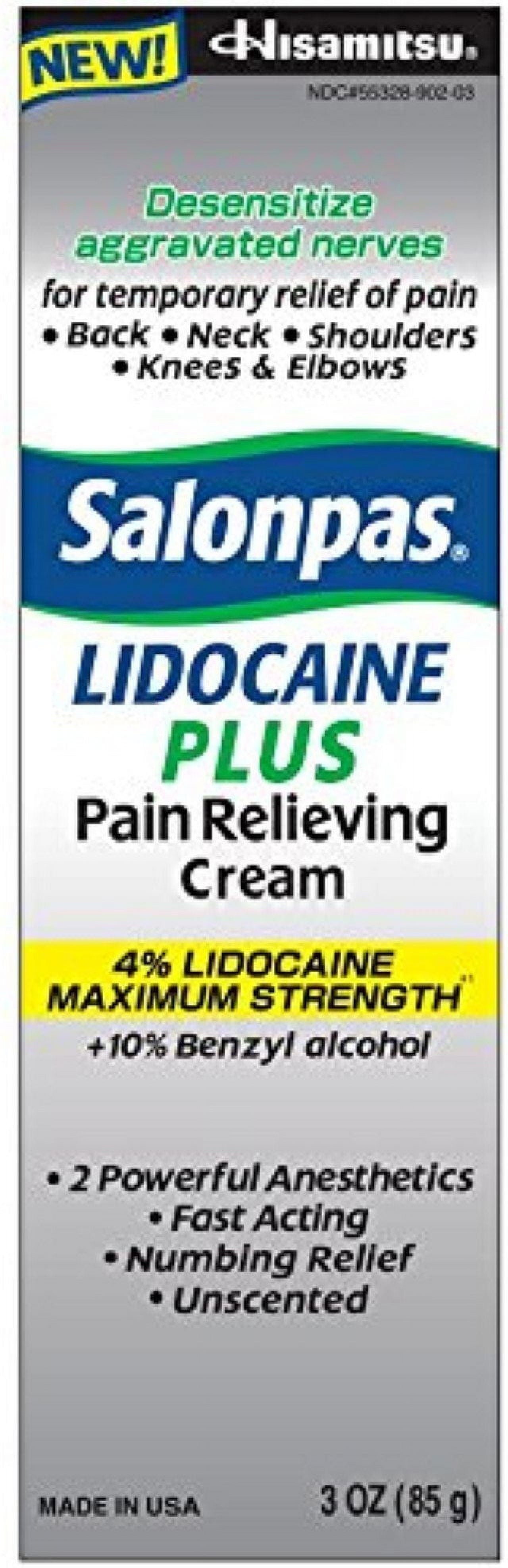 Salonpas LIDOCAINE PLUS 3 oz, Pain Relieving Cream! Maximum Strength, (2 Pack)