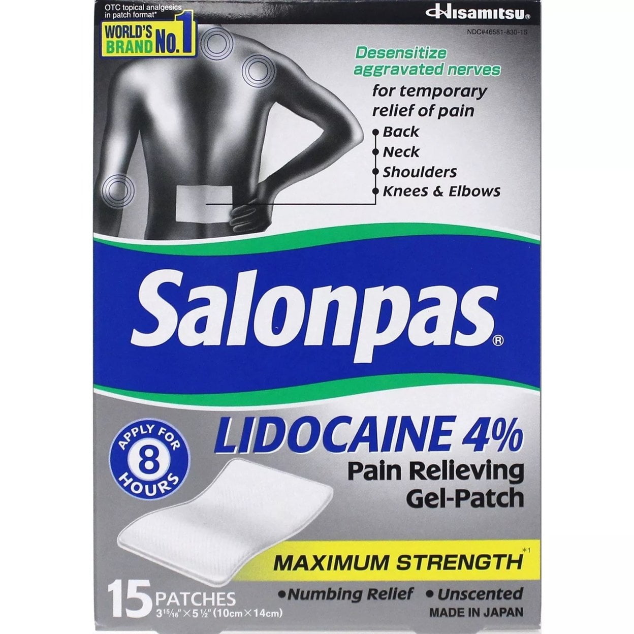 Salonpas LIDOCAINE Pain Relieving Maximum Strength Gel 15Patch