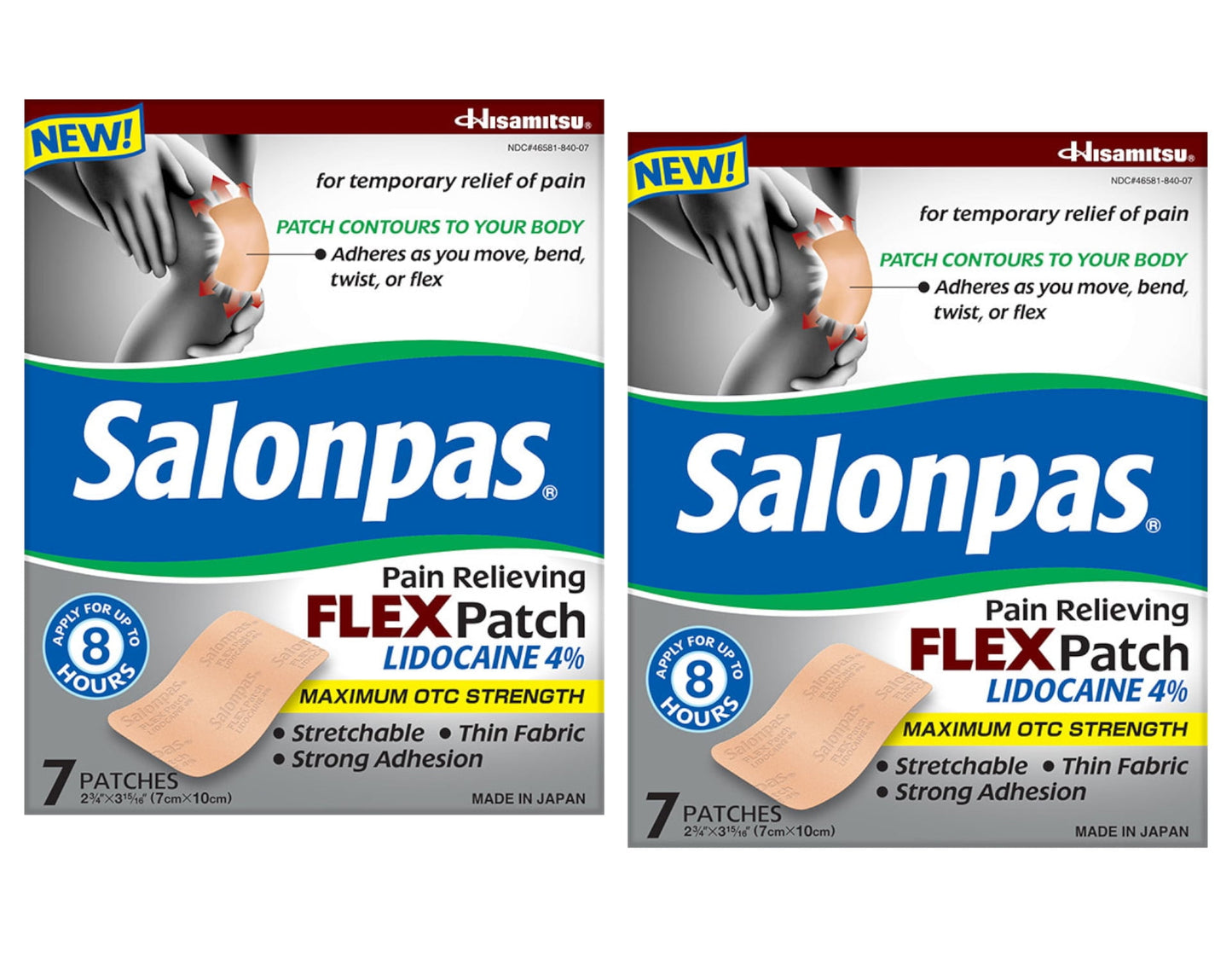 Salonpas Pain Relieving Flex Patch Lidocaine 4%, 7 Count - Pack of 2