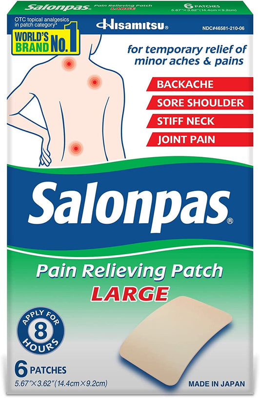 Salonpas Pain Relieving Large Patches 5.67"x 3.62" 6 Ea (Pack of 3)