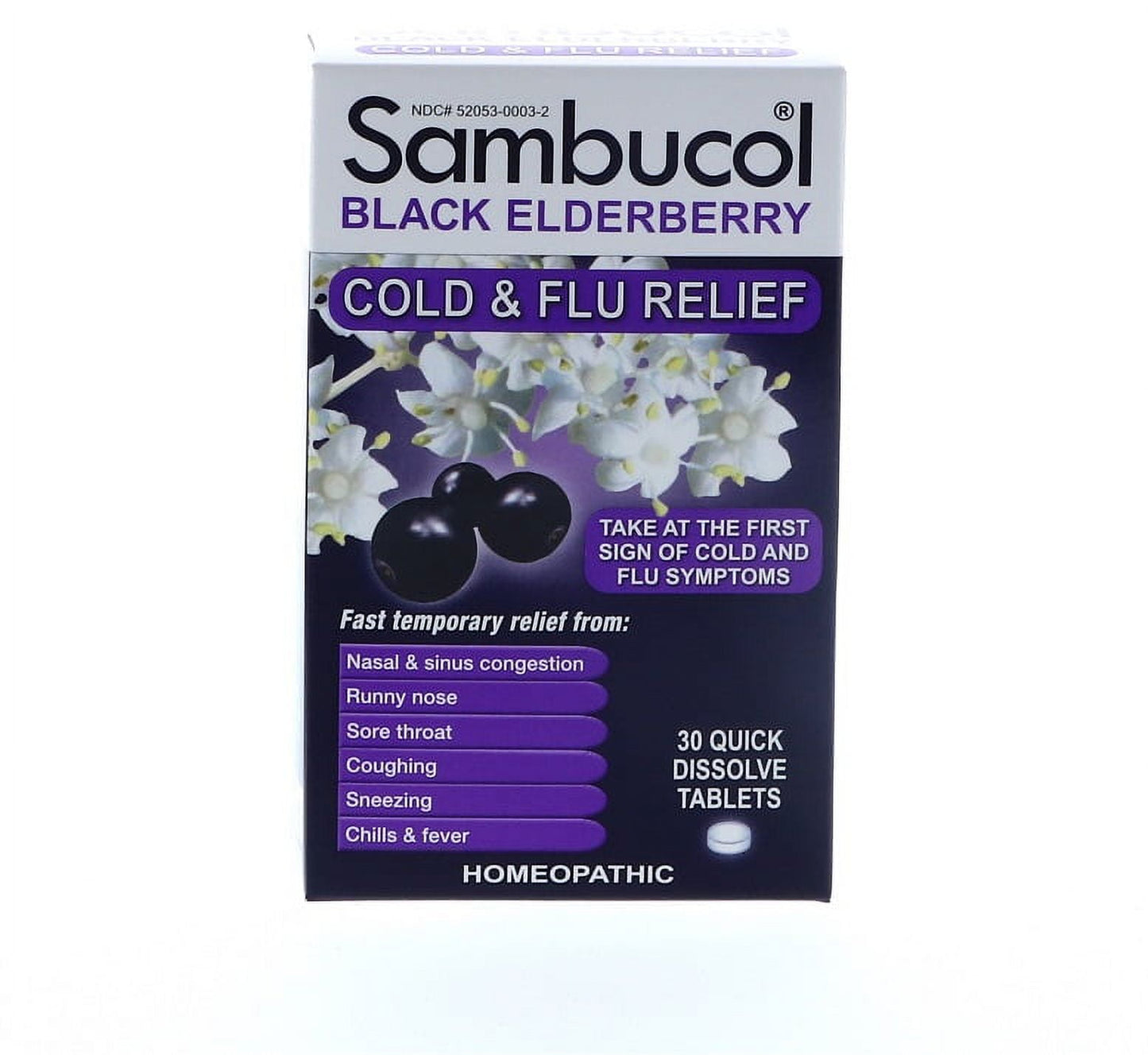 Sambucol Black Elderberry Cold & Flu Relief Tablets, 30 Tablets 3 Pack