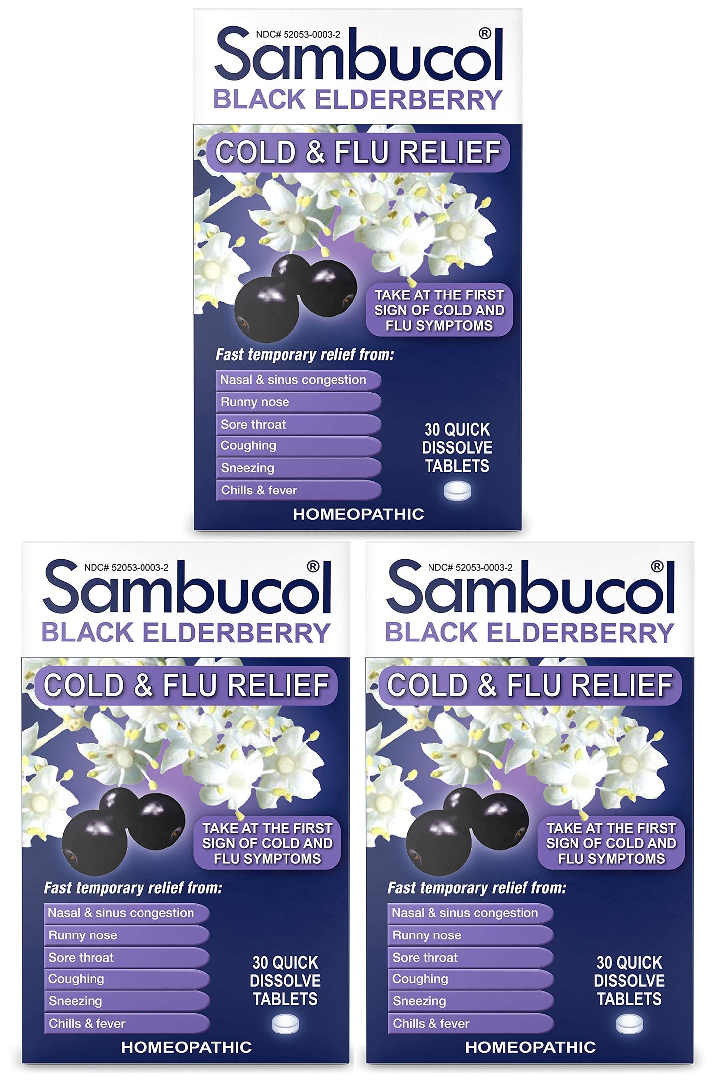 Sambucol Black Elderberry Cold & Flu Relief Tablets 30 ct - Pack of 3