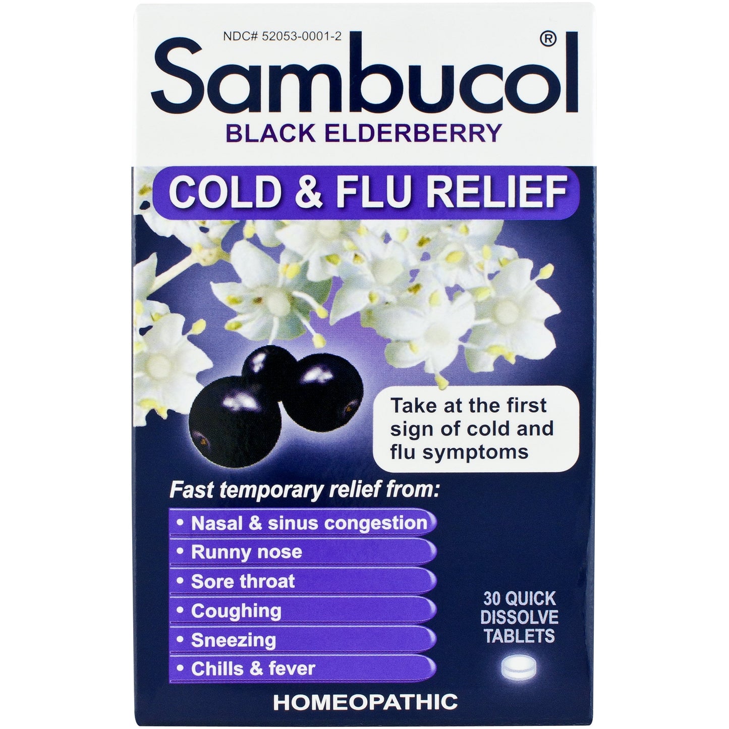 Sambucol Black Elderbery Cold & Flu Relief Quick Dissolve Tablets 30CT, 2 Pack