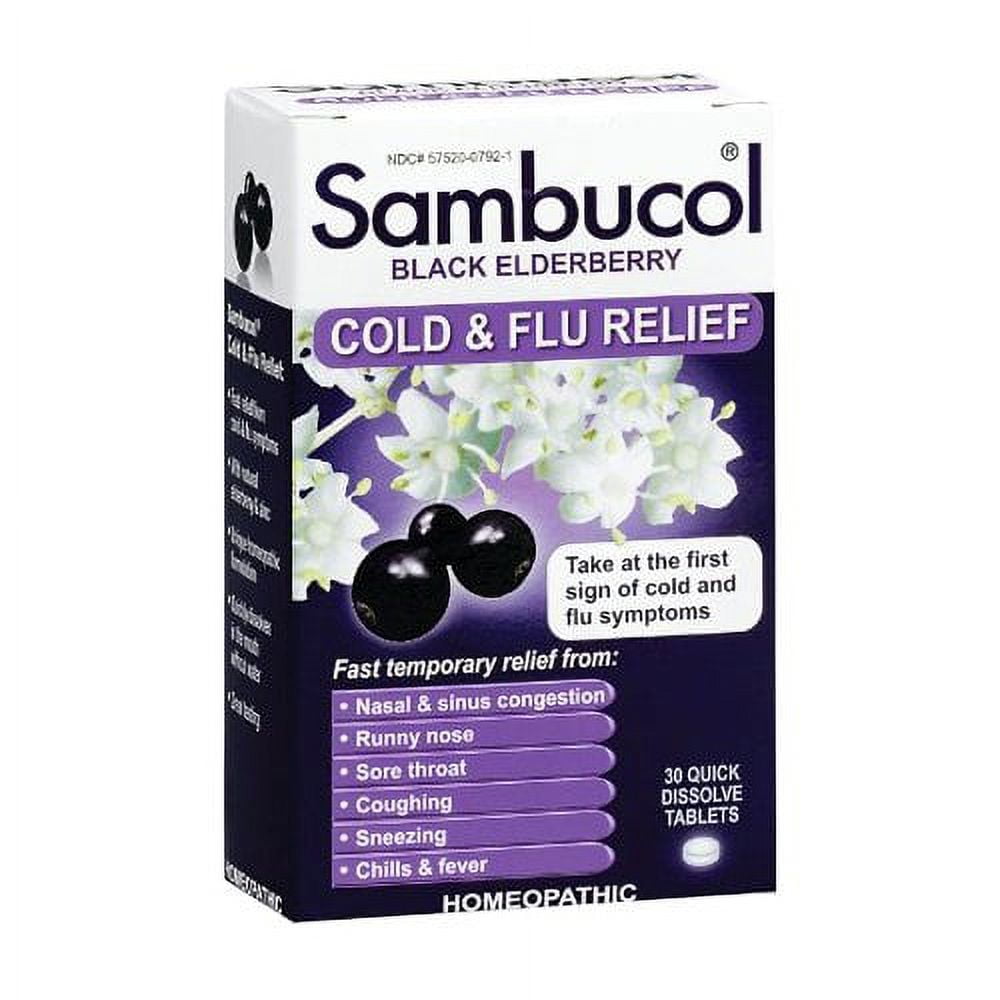 Sambucol Cold and Flu Relief Tablets, Black Elderberry, 30 Count (Pack of 2)