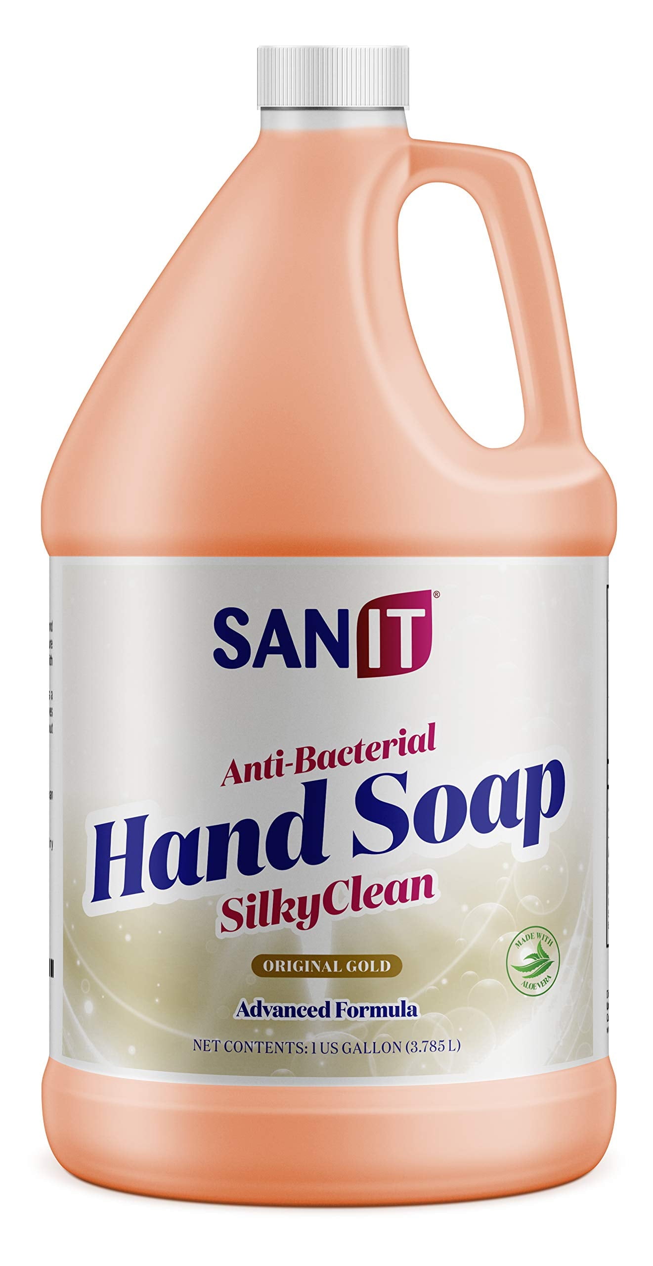 Sanit Silky Clean Antibacterial Liquid Gel Hand Soap Refill - Advanced Formula with Coconut Oil and Aloe Vera - All Natural Moisturizing Hand Wash - Made in USA, Original Gold, 1 Gallon