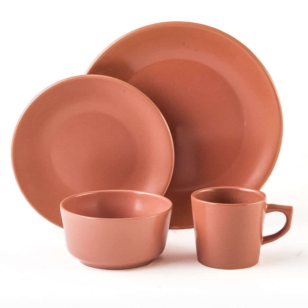 Santa Anita Misterio Stoneware 16 pc Set, Terracotta Color with Matte Finish, Elegant Tableware