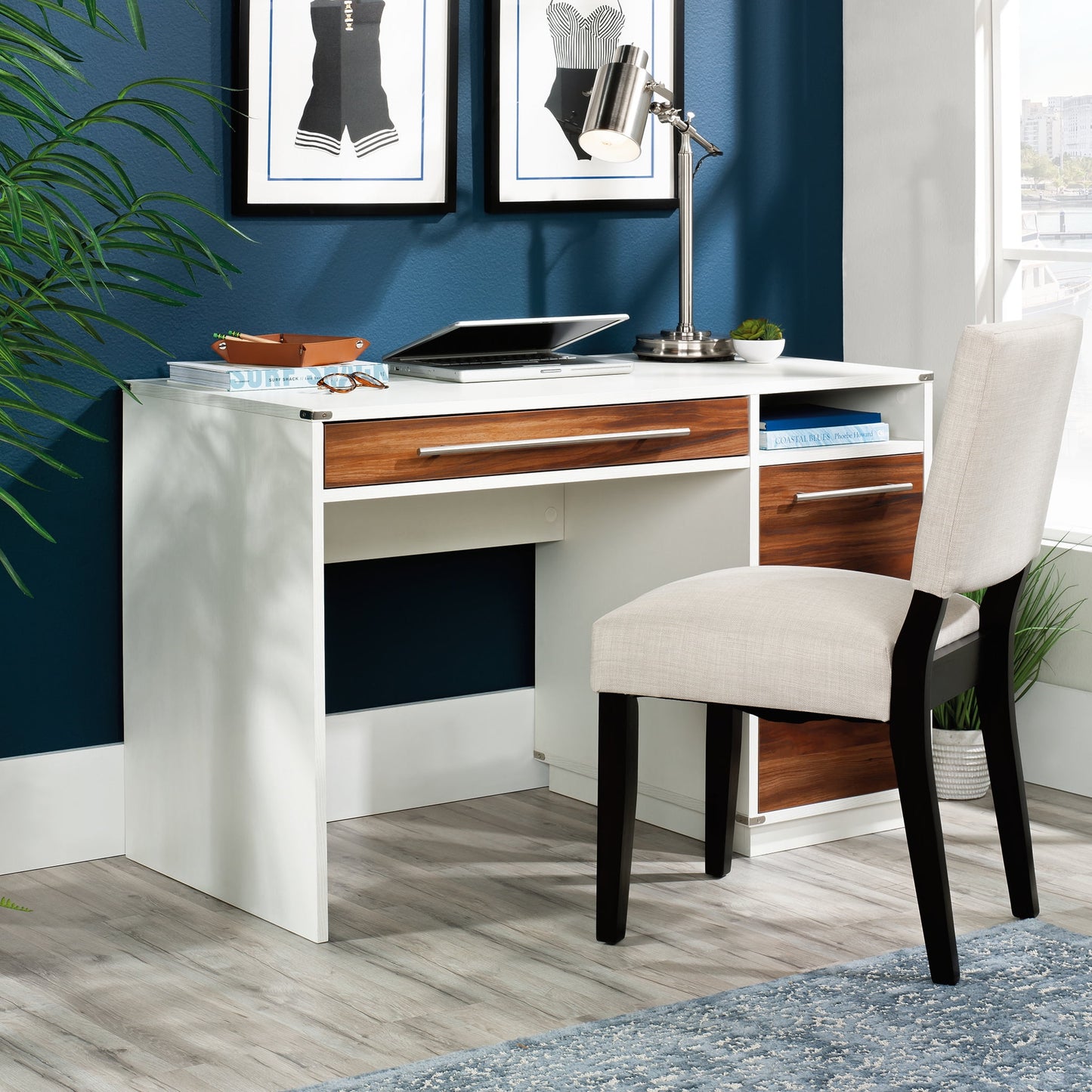 Sauder Vista Key Modern Home Computer Desk with Storage, Blaze Acacia Finish