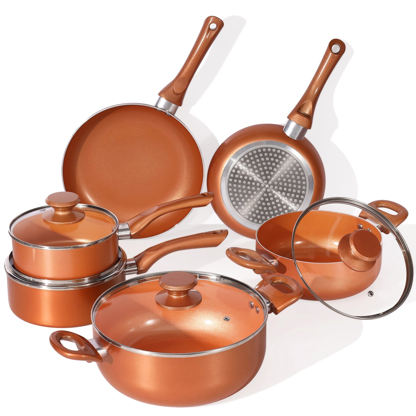 Scafild | 10-Piece Ceramic Nonstick Aluminum Cookware Set - Copper