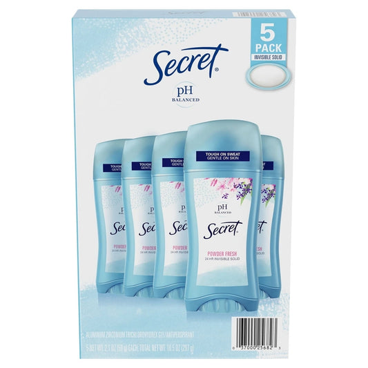 Secret Invisible Solid Antiperspirant and Deodorant Powder Fresh (2.1 Oz 5 Ct)