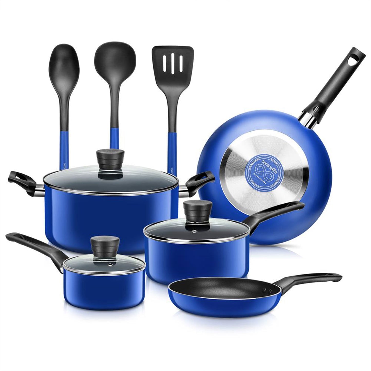 SereneLife 11 Piece Pots and Pans Non Stick Kitchenware Cookware Set, Blue