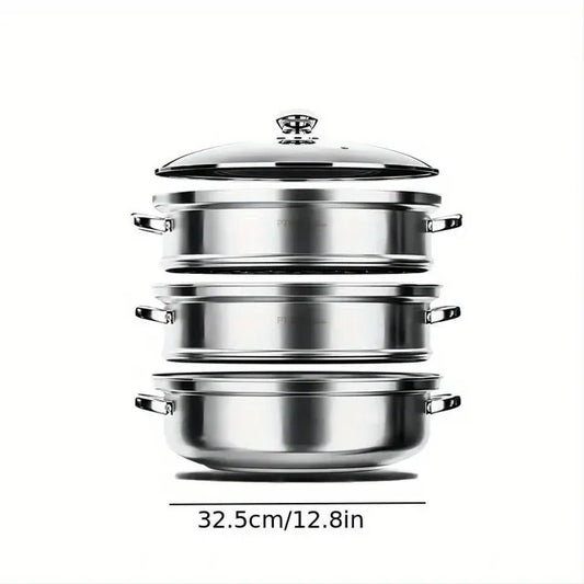 Set  3-layer steamer  stainless steel soup pot multi- super-thick steamer set with cover  family kitchen tools