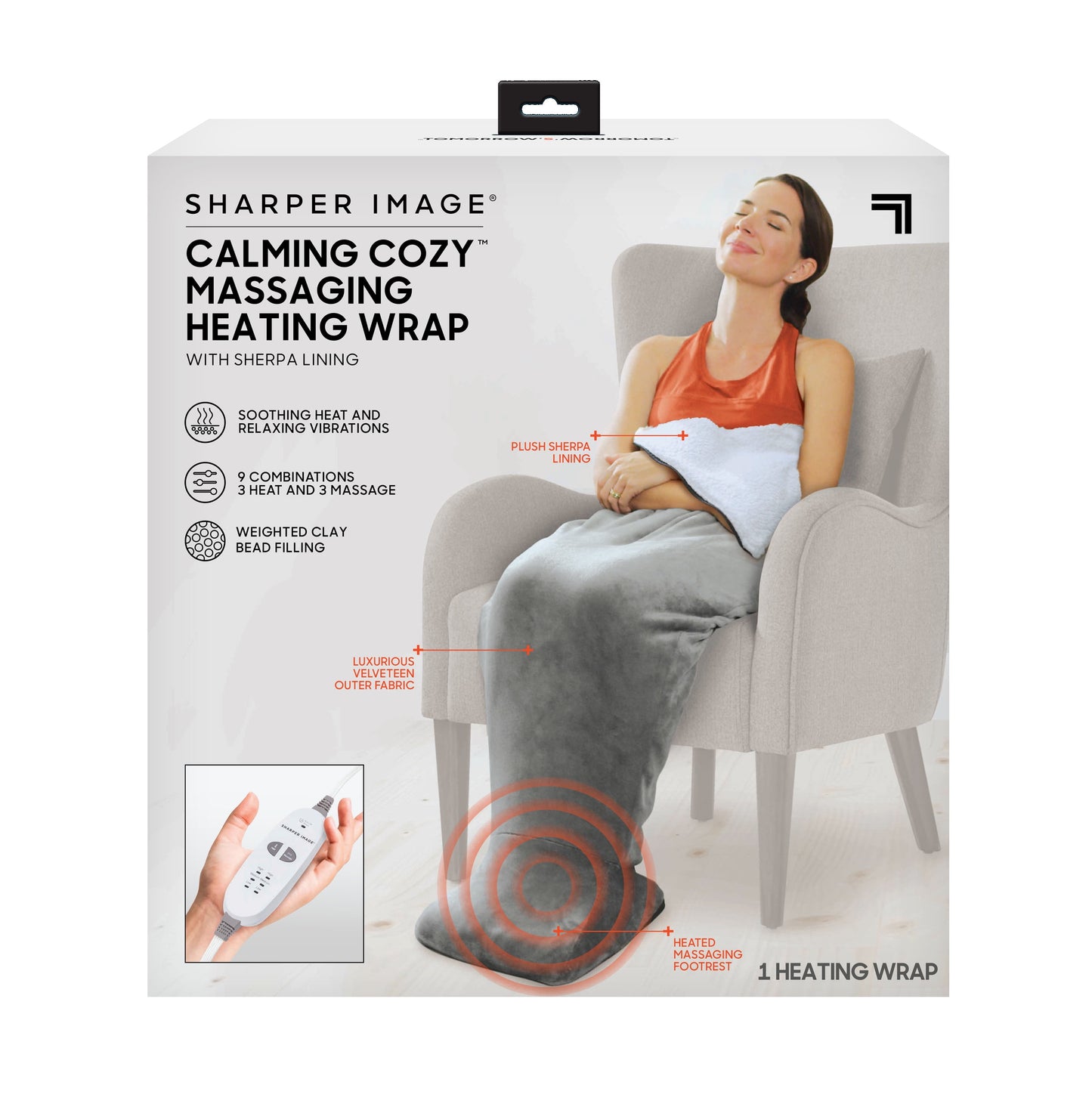 Sharper Image Calming Cozy Heating Blanket & Massager, Gray