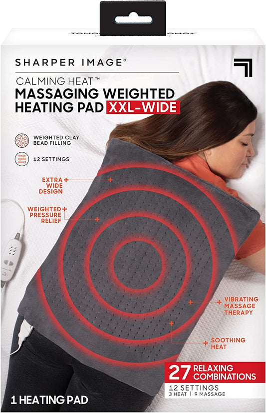 Sharper Image Calming Massaging Weighted Heating Pad XXL-Wide, Grey