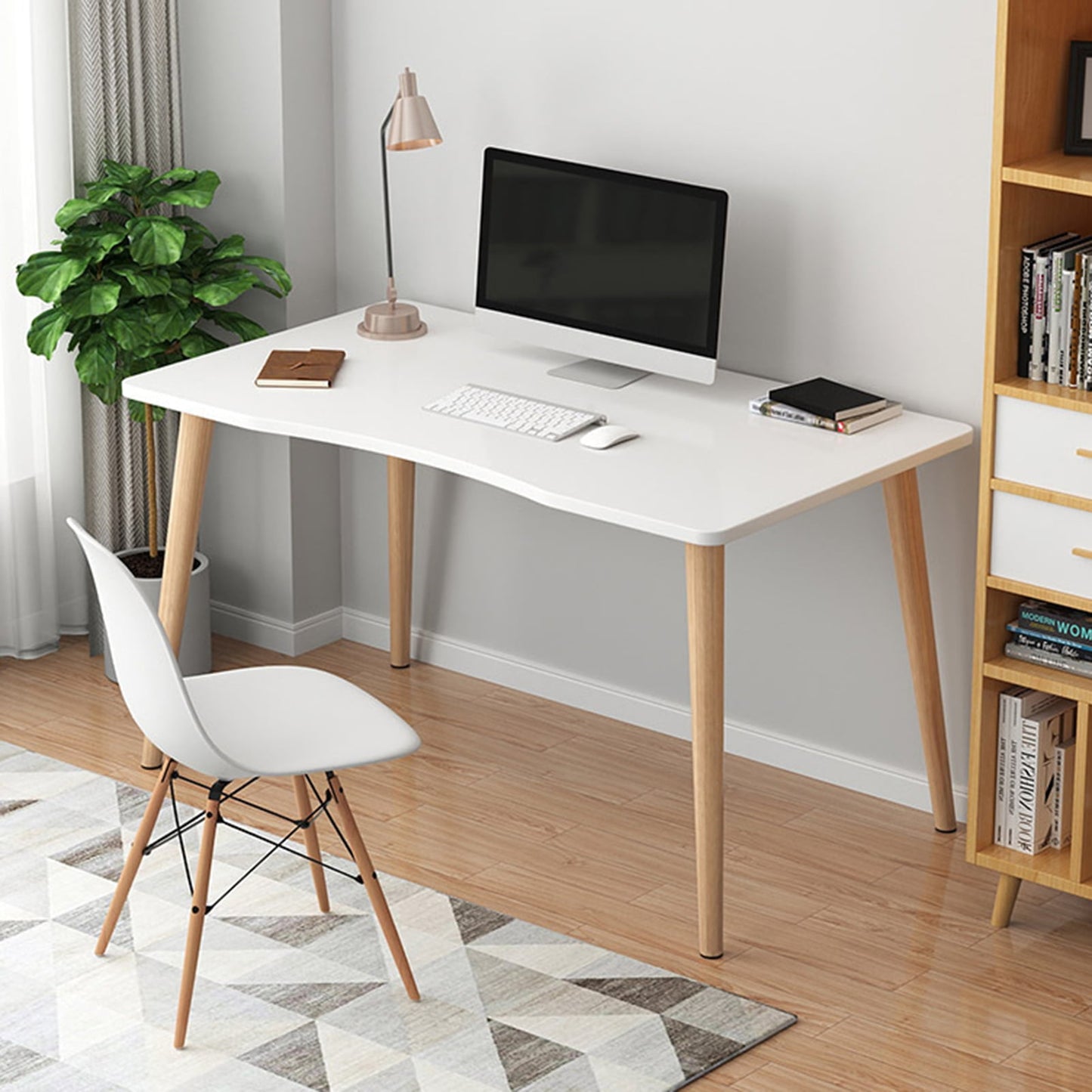 Shoreew Modern 40-Inch Computer Writing Desk - Nordic Style Study Table for Small Spaces, Bedroom, or Home Office, Ergonomic Design, Sturdy and Simple (White)