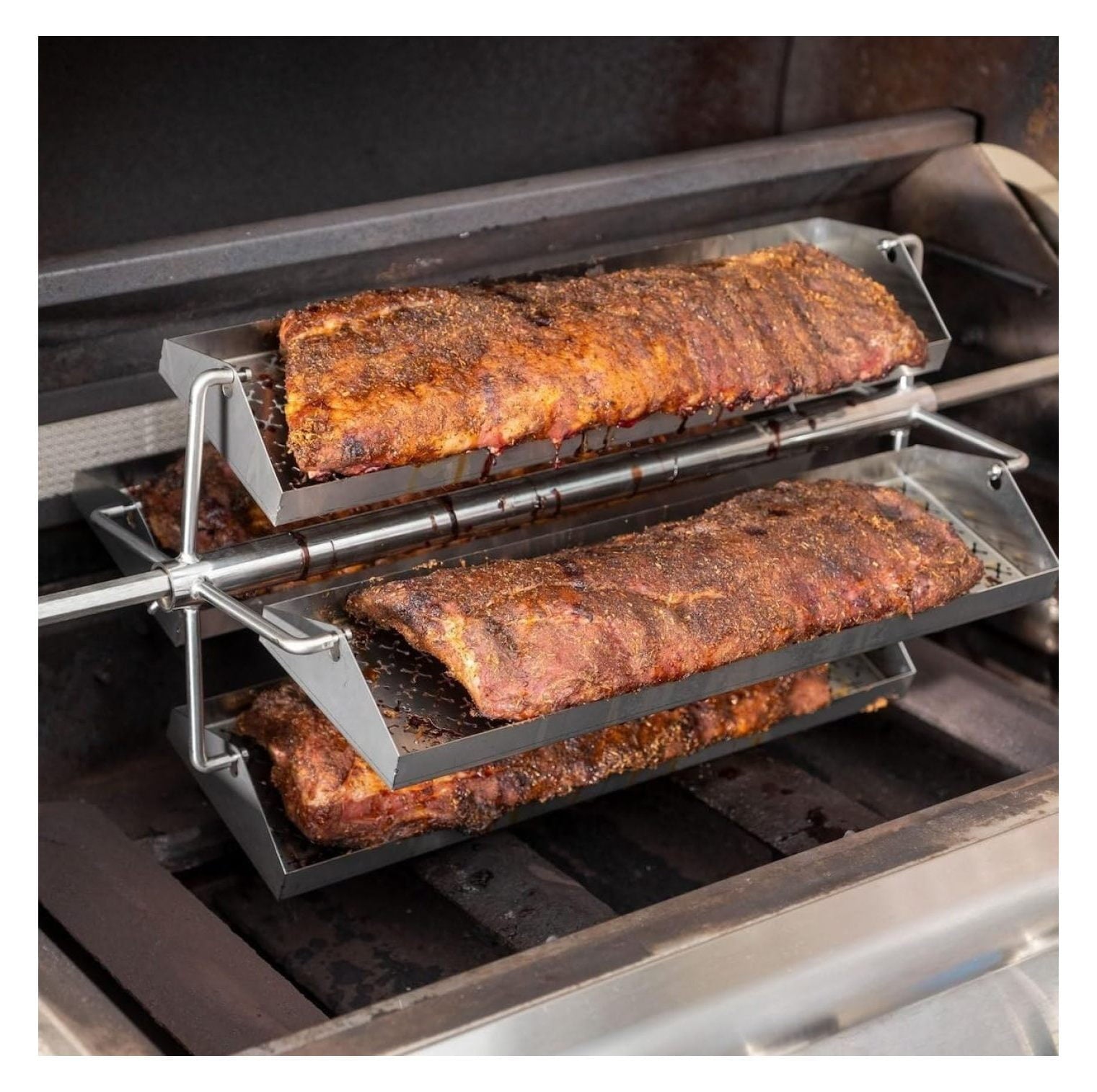 Signature Rib Rotisserie Rotating BBQ Grill Trays - BBQ-RRW