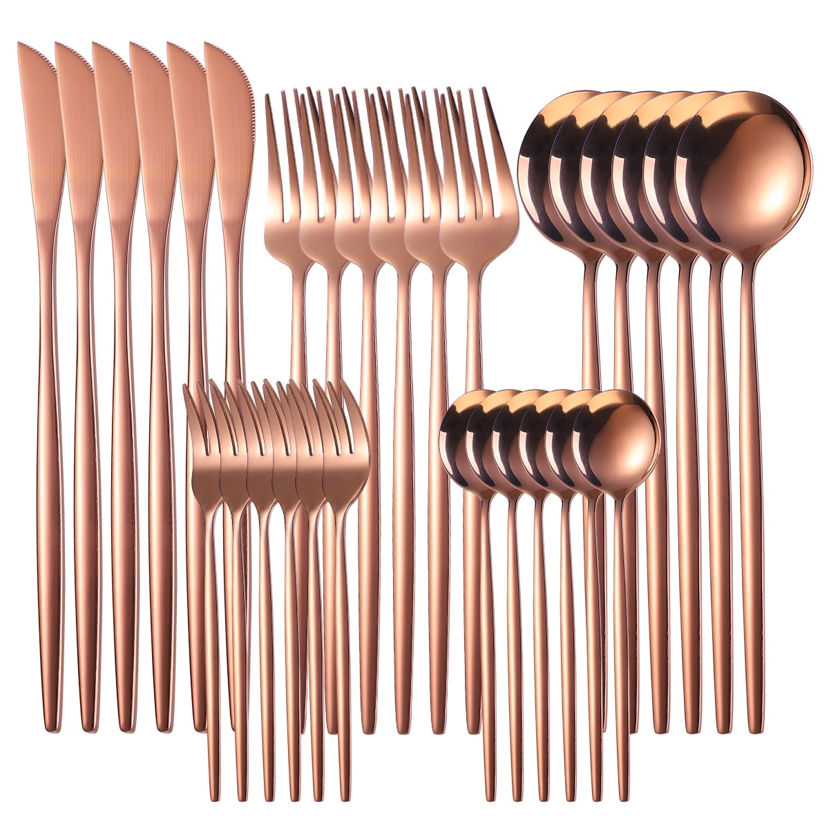 Silverware Sets, 30 Pieces Stainless Steel Flatware Set, Utensils Set Service for 6, Tableware Cutlery Set for Home and Restaurant, Knives Forks Spoons, Mirror Polished, Dishwasher Safe, Rose Gold