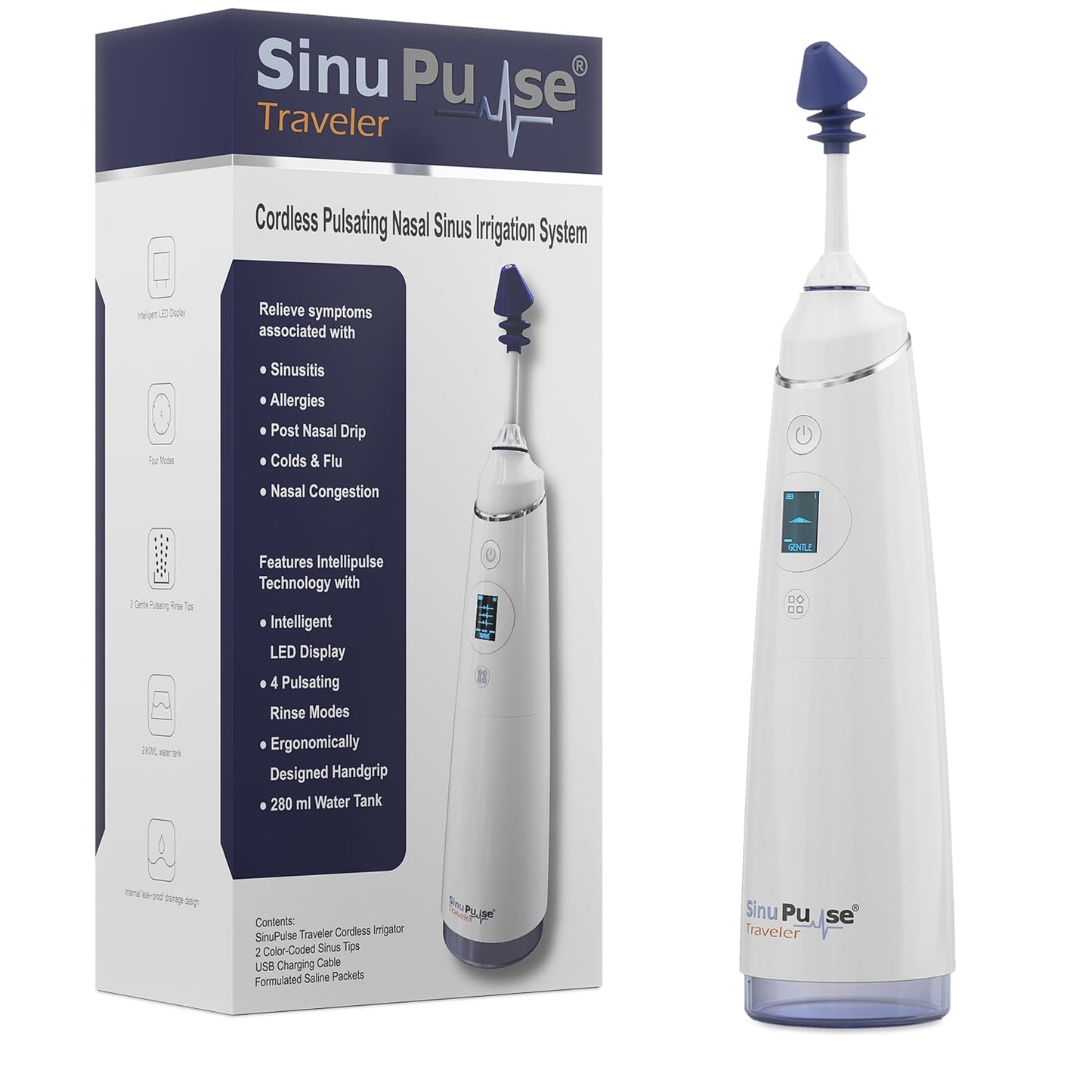 SinuPulse Traveler - Cordless Pulsating Sinus Irrigation, Nasal Rinse, Cleaner & Relief Machine for Travel - Relieve Congestion with Advanced Pulse Rinsing System