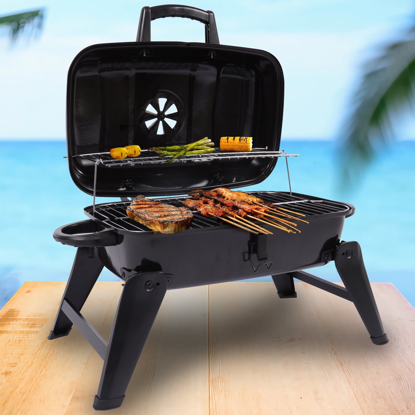 Small BBQ Grill, Mini Tabletop Charcoal Grill for Outdoor Cooking, Traveling, Hibachi Griddle, Backyard Patio, Beach