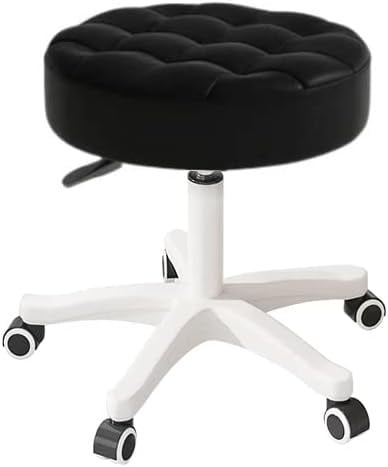 WXJHL Small Chair Round Rolling Stool with Wheels PU Leather Height Adjustable Swivel Drafting Work SPA Salon Stools Home Office Chair（Black）