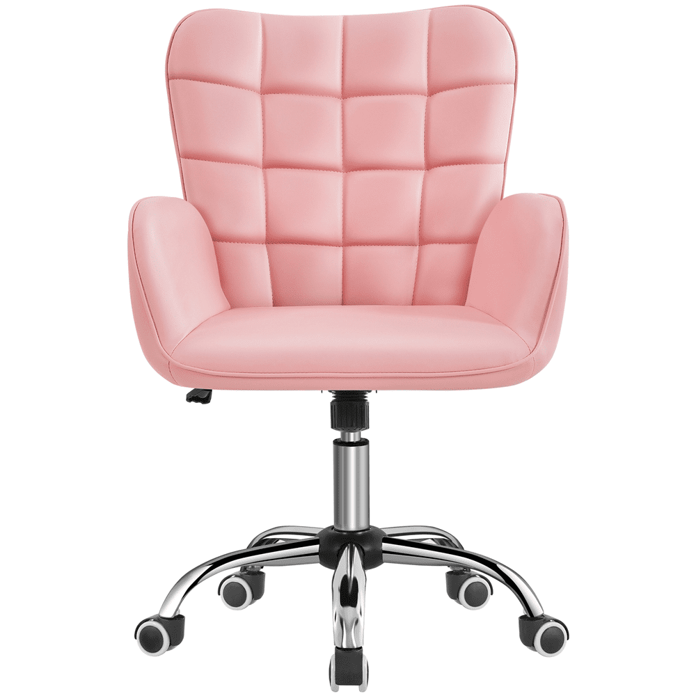 Alden Design Modern Faux Leather Desk Chair with Mid-back Padded Armrests for Office, White