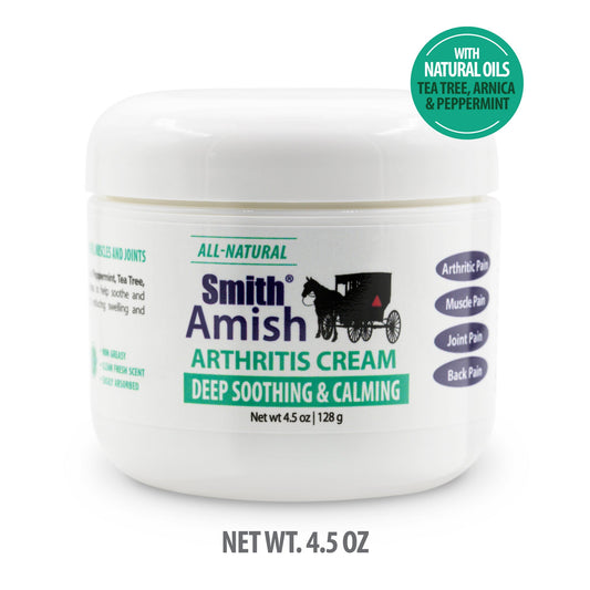 Smith Amish Arthritis Cream, with its superior delivery system, is an all-natural botanical formula to help soothe, calm and ease the discomfort of arthritis, joint, muscle and back pain.