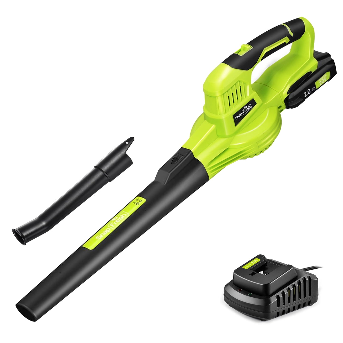 SnapFresh 20V Cordless Leaf Blower 130MPH 140CFM w/2.0Ah Battery & Charger Lightweight（Green)