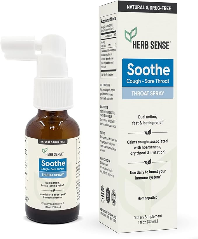 Sore Throat Spray | Allergy Cough Inflammation Relief Daily Immune Support with Cooling, Natural and Calming Slippery Elm, Echinacea & Chamomile Extracts (1 fl oz)