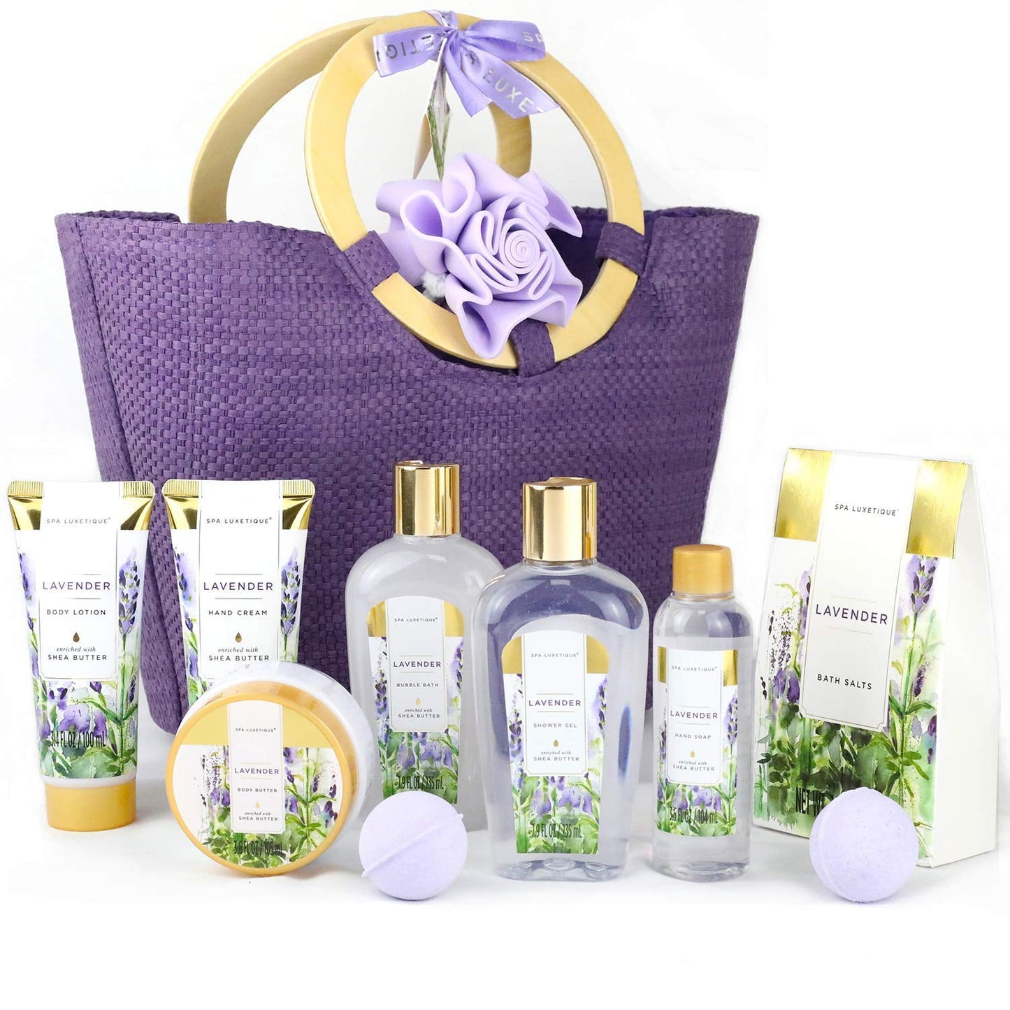 Spa Luxetique Bath Gift Sets for Women Lavender Body Care Baskets - 10 Pcs Relaxing Holiday Birthday Gifts for Her