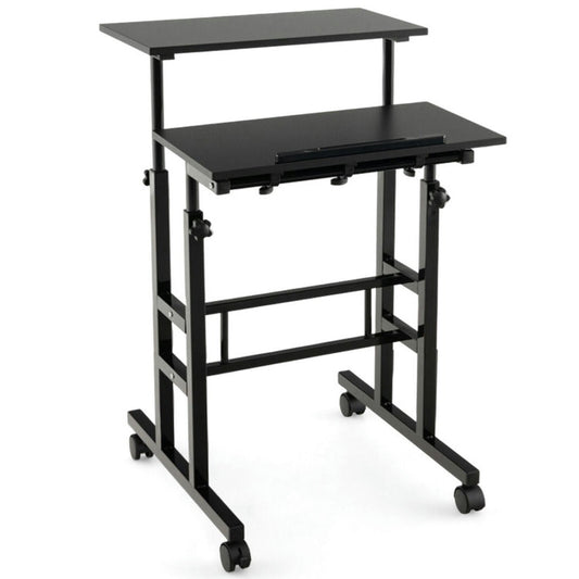 Spaco Height Adjustable Mobile Standing Desk with Rolling Wheels for Office and Home-Black, Office Furniture, Portable Desk for Home and Office