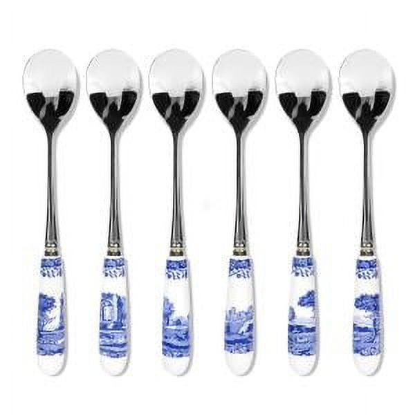 Spode Blue Italian Collection 6 in Teaspoons, Set of 6, Made of Stainless Steel, with Porcelain Handles