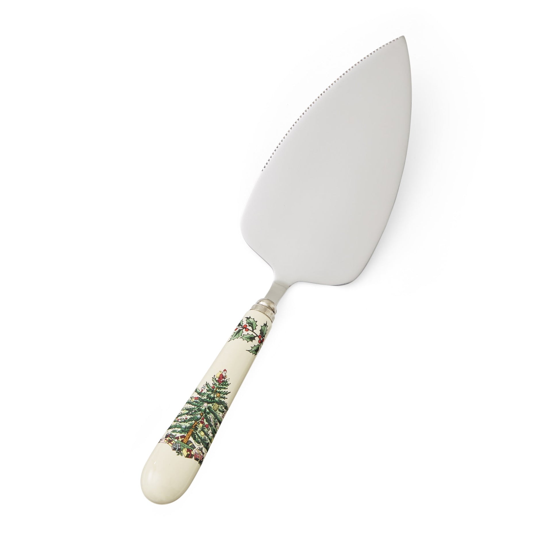 Portmeirion Christmas Tree Cake Server, 10-Inch Stainless Steel Cake Knife with Fine Porcelain Handle, Holiday Dessert Flatware, Festive Christmas Utensil, Elegant Holiday Table Setting Addition