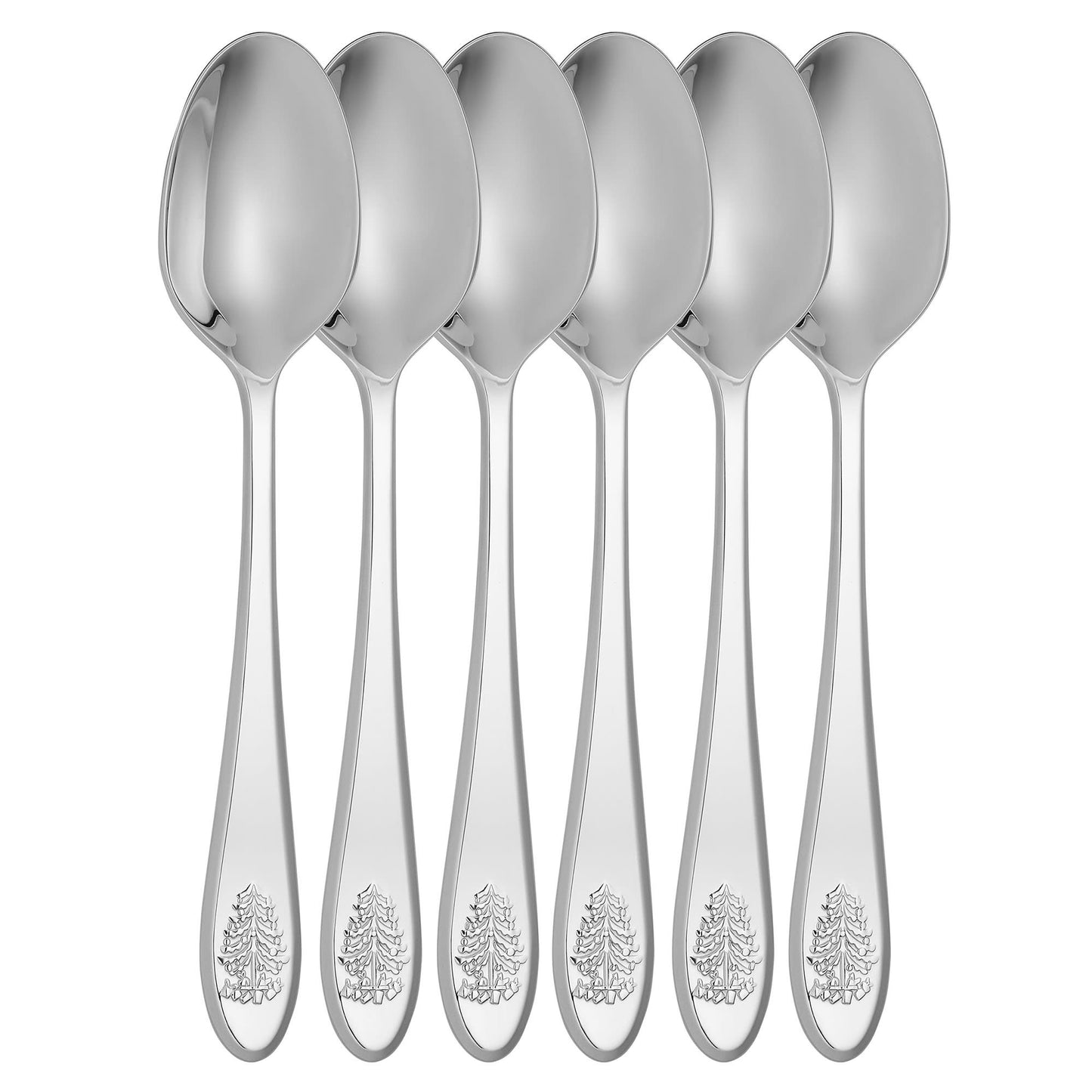 Spode Christmas Tree Cocktail Spoons - Festive Flatware Set for 6 - Christmas Dessert Spoons in 18/10 Stainless Steel, Holiday Kitchen Utensils for Custards, Puddings, Cakes - Dishwasher Safe