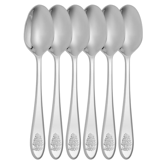 Spode Christmas Tree Cocktail Spoons - Festive Flatware Set for 6 - Christmas Dessert Spoons in 18/10 Stainless Steel, Holiday Kitchen Utensils for Custards, Puddings, Cakes - Dishwasher Safe