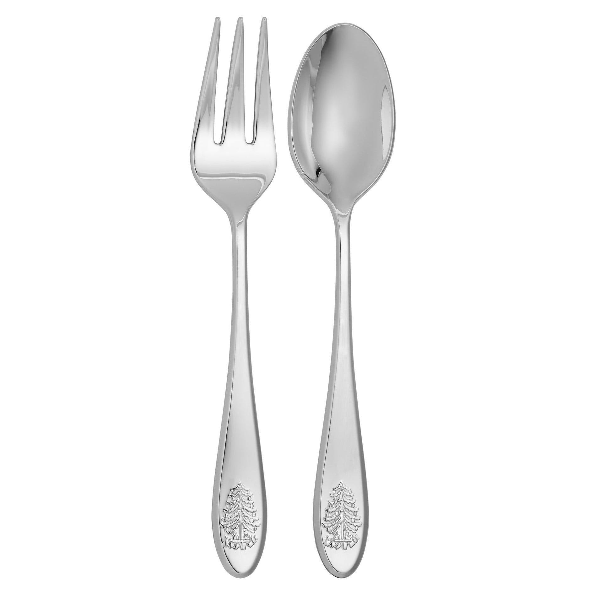 Spode Christmas Tree Salad Servers (Set of 2) - 10 Inch Flatware Serving Spoon & Fork, Festive Holiday Tableware, 18/10 Stainless Steel Serving Utensils - Dishwasher Safe, Ideal for Holiday Dining