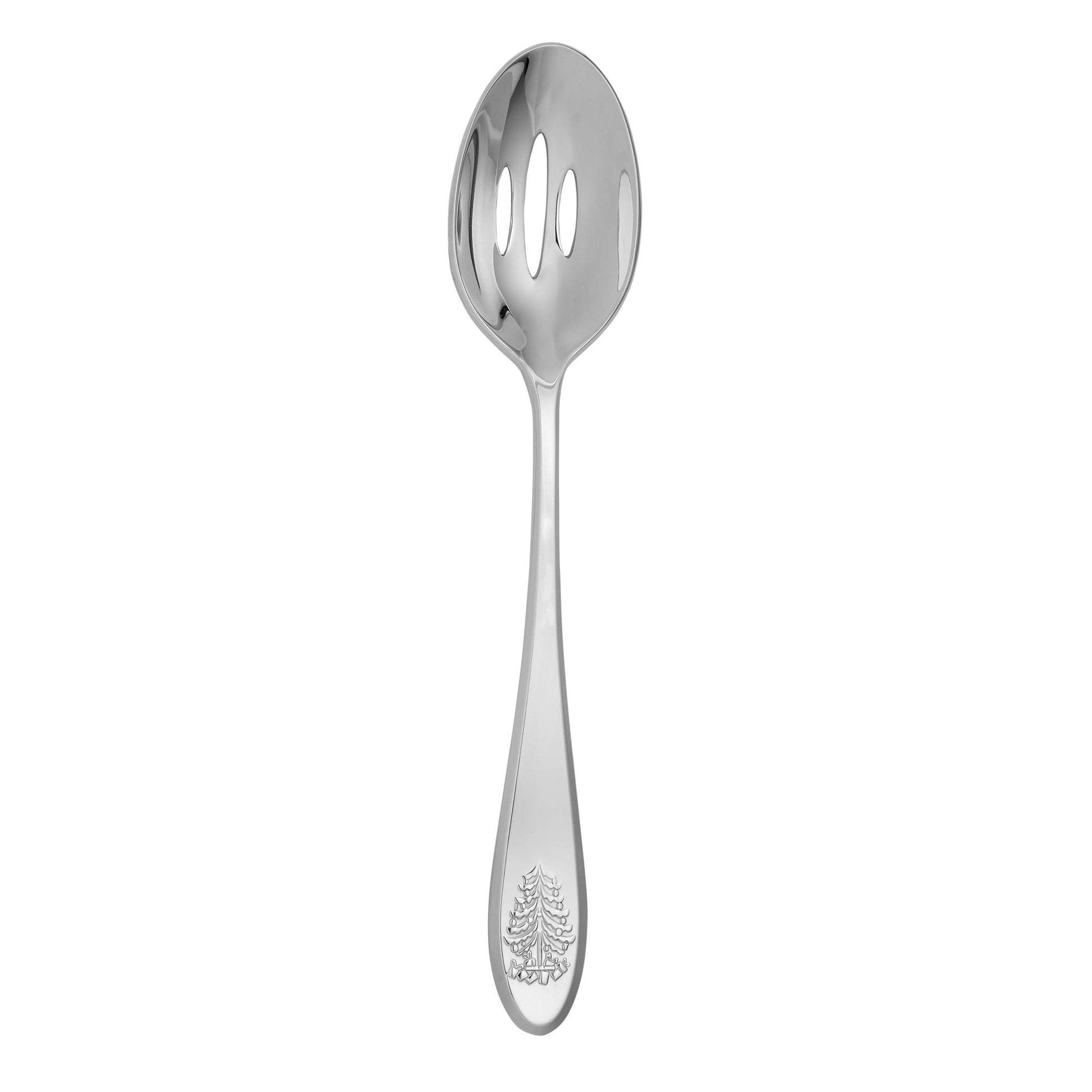 Spode Christmas Tree 10" Slotted Serving Spoon, Holiday Flatware for Festive Gatherings, Christmas Serving Utensils - 18/10 Stainless Steel Decorative Flatware for Christmas Table Settings