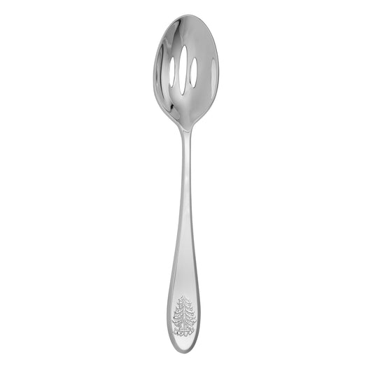 Spode Christmas Tree 10" Slotted Serving Spoon, Holiday Flatware for Festive Gatherings, Christmas Serving Utensils - 18/10 Stainless Steel Decorative Flatware for Christmas Table Settings