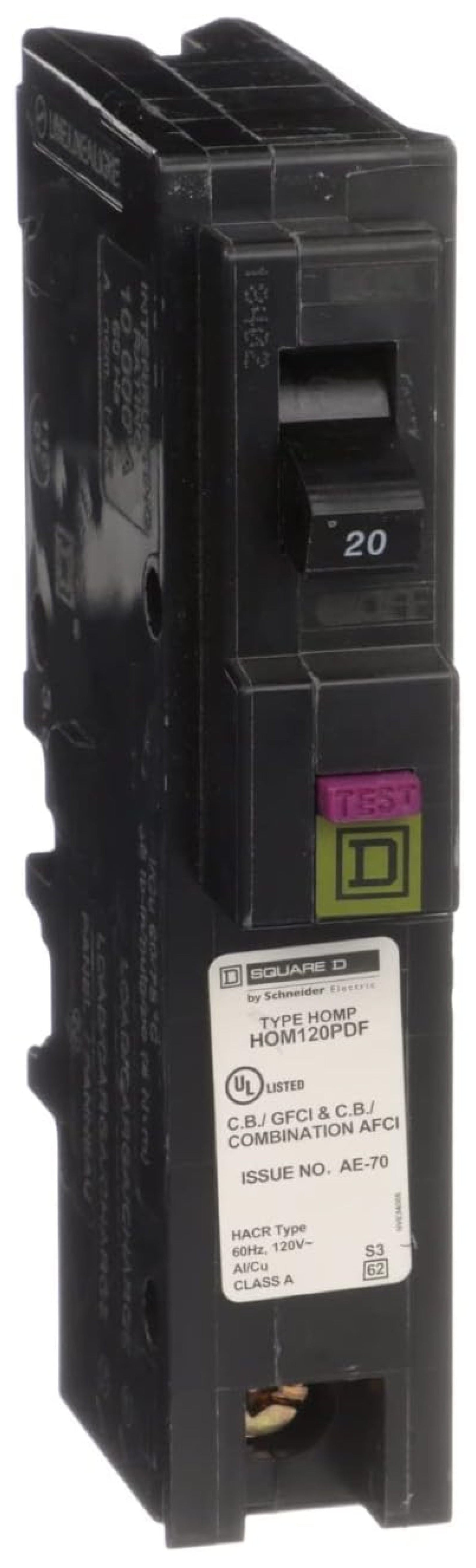 Square D - HOM120PDFC Homeline Plug-On Neutral 20 Amp Single-Pole Dual Function (CAFCI and GFCI) Circuit Breaker, ,