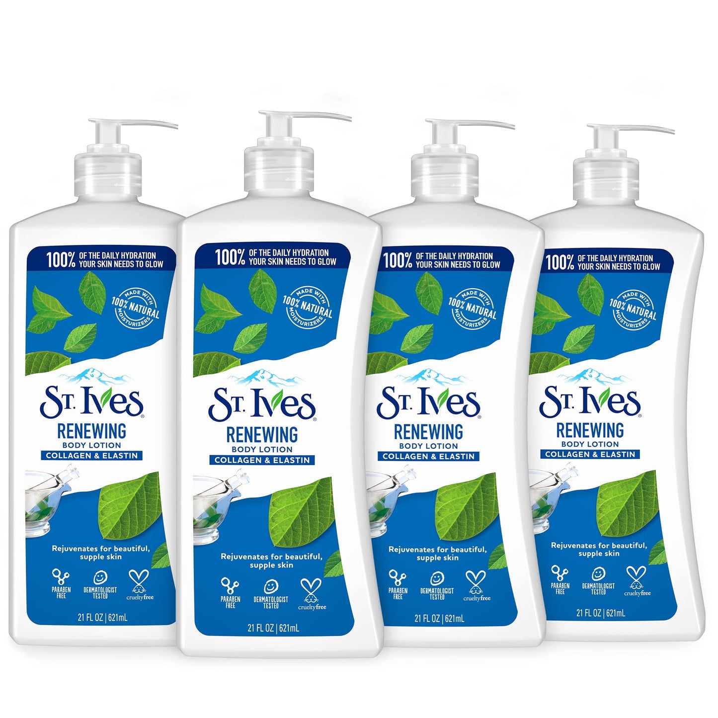 St. Ives Renewing Hand & Body Lotion Moisturizer For Dry Skin Collagen Elastin Made With 100% Natural Moisturizers, 21 Oz 4 Pack.