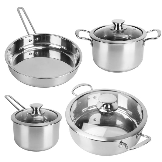 Stainless Steel Cookware Set TeqHome Fast Even Heat Induction Pots Pans Set Dishwasher Safe with 2 Stockpot, 1 Saucepan, 1 Frying Pan, Chef's Classic Stainless Cookware-Collection