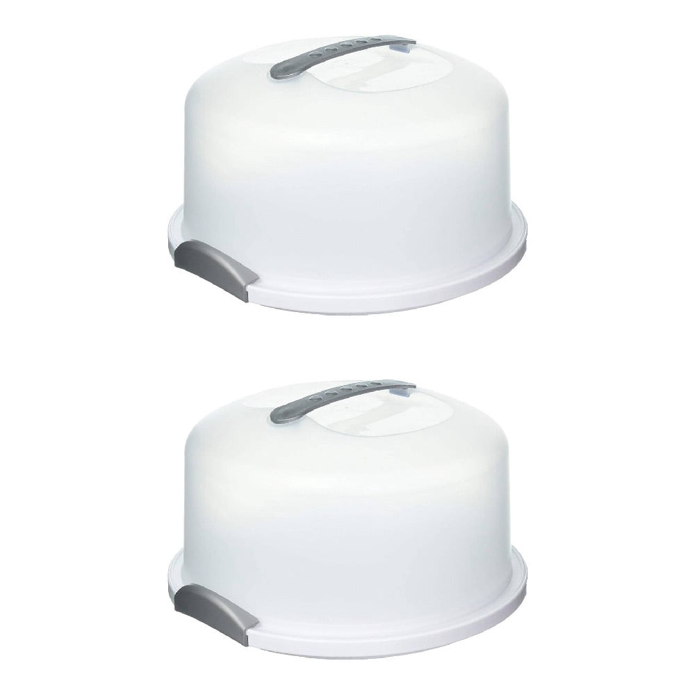 Sterilite Cake Server Round Carrier with Lid Cover Handle Clear White, 2-Pack