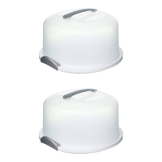 Sterilite Cake Server Round Carrier with Lid Cover Handle Clear White, 2-Pack