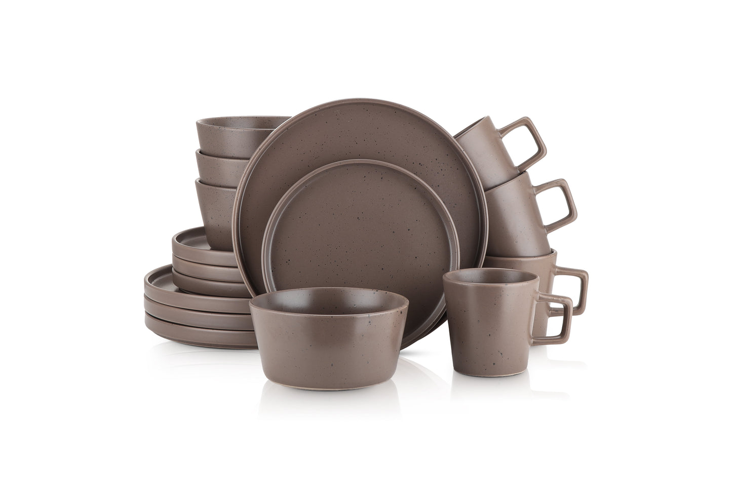 Stone Lain Celina Stoneware Dish Set, 16-Piece Round Dishes for 4, Brown Speckled