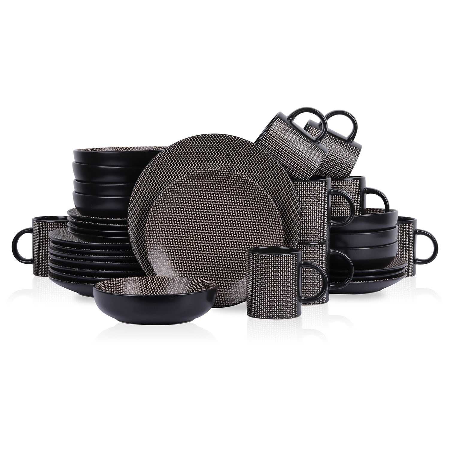 Stone Lain Daisy 32-Piece Dinnerware Set Stoneware, Brown and Black