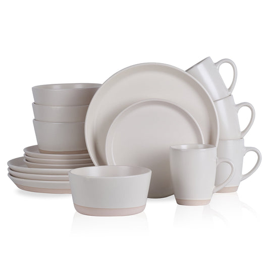 Stone + Lain Jules Stoneware Collection Dinnerware Set, 16-Piece Service for 4, White