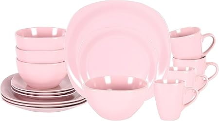 Stoneware Square 16pc Dinnerware Set, Matte Rose