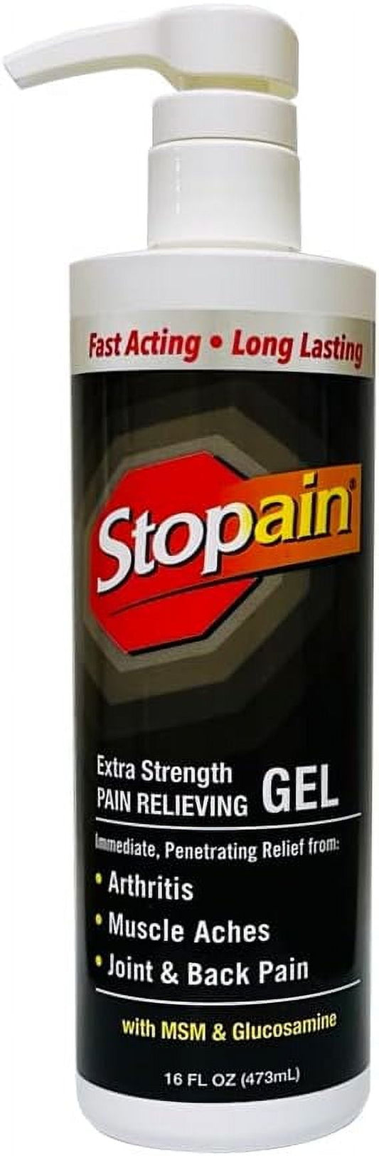 Stopain Pain Relief Gel 16oz, USA Made, Max Strength Fast Acting With Menthol, MSM, Glucosamine For Joint Pain, Back Pain, Arthritis, Knee, Neck Pain, HSA FSA Approved OTC Topical Analgesic Product